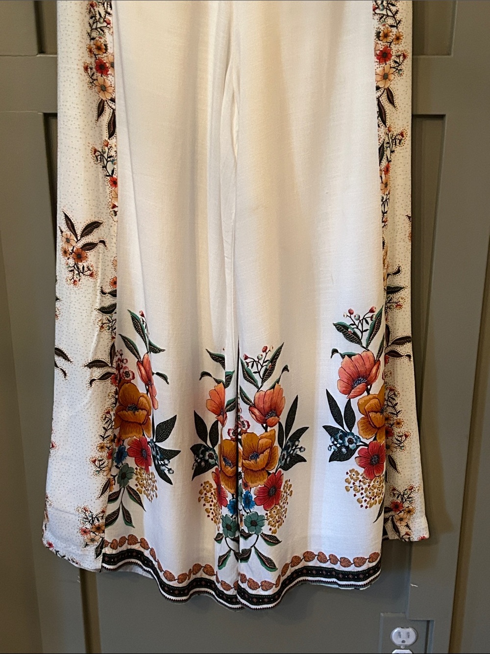 Farm Rio Melila Floral Flared Pants Wide Leg Ivory Multicolor Size Small - Picture 9 of 12